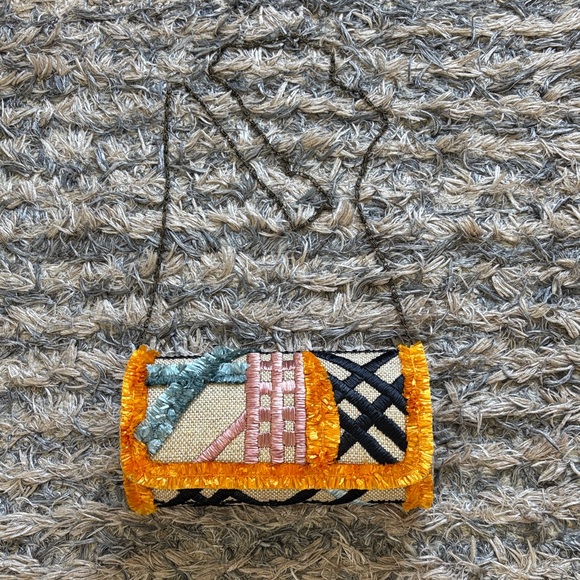 Anthropologie Handbags - Anthropologie Multicolor Embroidered Clutch with Orange Trim Magnetic Closure